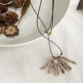 Brown wax cord necklace with gradient shell bead tassels in fan shape for women - Shell Bead Beaded