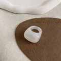 Wide marble texture white resin ring with translucent geometric design on leather pad - Pearl White Resin Dome Ring
