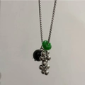 Silver bead grape cluster necklace with green stone and black bead pendant for women - Long Fixed Style / Green Enamel With Black Bead Grapes