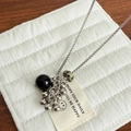 Titanium steel stone necklace with black beads, leopard print charm and a smiley tag - Long Fixed Style / Dalmatian Stone With Black Bead Grapes