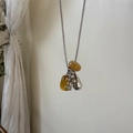 Titanium steel necklace with yellow natural stone grape beads and silver teardrop pendant - Yellow Natural Stone With Water Drop Grapes