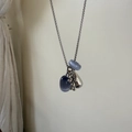 Titanium steel necklace featuring blue cat-eye stone charms and silver metallic pendants - Gray Blue Natural Stone With Water Drop Grapes