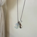 Silver grape cluster necklace with moonstone pendants and polished drop charm - Opal With Water Drop Grapes