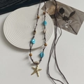 Collar bohemio con estrella de mar dorada y cuentas turquesas para la cintura - Estilo de Cuentas de Estrella de Mar Dorada