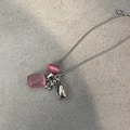 Titanium steel necklace with pink natural stones and silver teardrop pendant - Pink Natural Stone With Water Drop Grapes