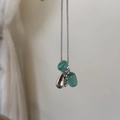 Silver titanium steel long necklace with green natural stone and water drop pendant - Green Natural Stone With Water Drop Grapes