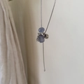 Silver bead necklace featuring purple natural stones and spotted stones with grape cluster style - Gray Blue Drawstring Style