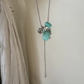 Bohemian silver snake chain necklace with blue natural stone and spotted beads - Green Drawstring Style