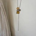 Beaded natural stone pendant necklace featuring yellow gems and silver snake chain - Yellow Drawstring Style