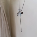 Minimalist necklace with blue opal, dalmatian jasper beads and silver snake chain - Opal Drawstring Style