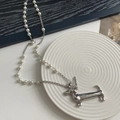 Silver dachshund puppy pendant necklace with white pearls and metal chain link - Pearl Chain and Polished Dog
