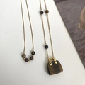 Tiger eye stone handbag pendant necklace and beaded gold chain layered set - Double-layer Layered Necklace / Tiger Eye Bag Style