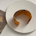 Amber tortoiseshell resin cuff bracelet with wide C-shaped open design for women - Open (C-Shaped) / Coffee Brown Wide Bangle