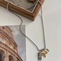 Trendy gold Trojan horse necklace with silver bead chain and fringe tassel details - Tassel Gold Horse With Stainless Steel Ball Chain