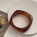 Unique amber tortoiseshell square resin bangle with retro thick fashion design for women - Coffee Brown Square Bangle