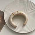 Unique marble texture resin cuff bracelet in cream white and brown for women - Apricot Moon Bangle