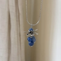 Blue natural stone grape cluster pendant necklace with silver floral accents - Blue Stone Cluster Necklace