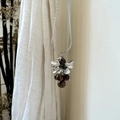 Tiger eye stone cluster necklace with silver leaf pendant and vintage metal chain - Tiger Eye Stone Cluster Necklace