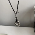 Adjustable silver pony flask pendant necklace with black cord in minimalist Korean style - Black Rope with Black Bead and Hammered Ring Pendant