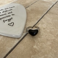 Adjustable black heart resin ring with vintage silver finish and retro gear engraving - Black Drip Oil Heart Style (4925)