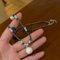 Handgewebte Kette mit blauen Natursteinperlen und silbernem Kugelanhänger für Damen - Blaues Handgewebtes Seil Silberkugel Halskette