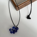 Minimalist long black cord necklace with dark blue grape-shaped bead cluster pendant - Blue Grape Cluster + Black Rope Necklace
