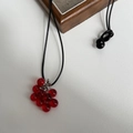 Grape bunch pendant necklace with red glass beads and black adjustable cord - Red Grape Cluster + Black Rope Necklace