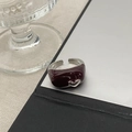 Minimalist open ring with deep red enamel glaze and a small silver heart detail - Angola Red Enamel Heart
