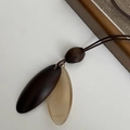 Maillard brown gradient pendant necklace with long tassel and wooden resin beads - Beige and Coffee Geometric Disc (1) / Beige and Coffee