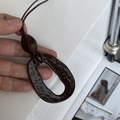 Brown vintage long necklace with irregular geometric pendant and textured finish - Irregular Double Dark Coffee Pendant (4) / Dark Brown