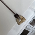 Maillard brown gradient stone pendant necklace with tassel and braided cord detail - Beige Pendant with Dark Beads (6)