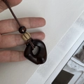 Brown Maillard smudge wood pendant necklace with handcrafted bohemian fringe details - Black Double Bead Irregular Ring (7)