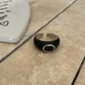 Adjustable black enamel ring with oval zircon inlay and silver finish for women - Black Oval Zirconia Open Style