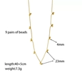 Collier en acier inoxydable plaqué or 18K avec neuf paires de billes dorées de 4mm - Or