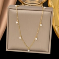 Detailansicht der 18K Goldkette mit sieben eleganten weißen Perlen für Damen - [XLH58] Reisperlen Halskette Gold