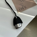 Minimalist black leather and polished silver metal pine cone pendant necklace - Black Leather With Silver Metal / Black Leather Pinecone Necklace