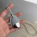 Light gray leather pinecone pendant necklace with white stitching and silver hardware - Gray Leather With Silver Metal / Grey Blue Leather Pinecone Necklace