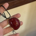 Maillard vintage resin irregular round pendant necklace with red oval stone and silver frame - Purplish Red With Black Cord