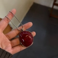 Resin irregular red pendant necklace with adjustable silver snake chain on hand - Purplish Red With Adjustable Steel Chain