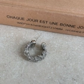 Silver woven texture open ring with polished metal ends in modern industrial style - Bird's Nest Woven Ring