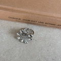 Chic silver plated floral open ring with polished metal petals and adjustable geometric band - Flower Blossom Open Ring