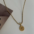 Retro 18K gold plated stainless steel rope chain with a compass star pendant - Rope Chain With Round Compass Pendant