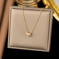 Elegant gold titanium necklace with heart shaped pink crystal pendant and O-chain design - Pink Rhinestone Heart Style (H6172)