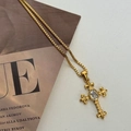 Collana vintage in acciaio inossidabile placcato oro 18K con croce e pietra zircone - Catena Veneziana Con Ciondolo a Croce Zirconia