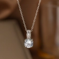 Elegant minimalist round zircon pendant necklace with silver chain for women - Rhinestone Single Diamond Necklace / Silver