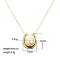 Elegant gold U-shape necklace with round pearl pendant and size specifications - Gold