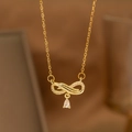 Golden infinity necklace with sparkling diamonds and a teardrop pendant for women - Infinity Symbol Dangle Style (9162)