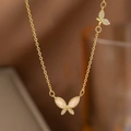 Elegante goldene Schmetterlingskette mit Katzenaugenstein und Zirkon für Damen - Schmetterling Halskette mit Katzenauge (H195)
