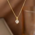 Gold box chain necklace featuring a round-cut zircon pendant with triple accent stones - Mini Single Rhinestone Necklace (9225) / Gold