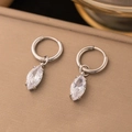 Elegant stainless steel hoop earrings with marquise-cut cubic zirconia drop pendant - Marquise Zirconia Drop / Steel